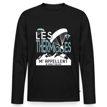 PARAPENTE PARAPENTISTE thermiques cadeau - T-shirt manches longues Premium bio Homme - noir - Devant - Nico (187cm)
