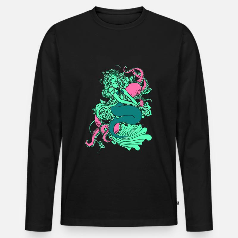 Meerjungfrau Seejungfrau Nixe Märchen - Männer Premium Bio Langarmshirt - Schwarz