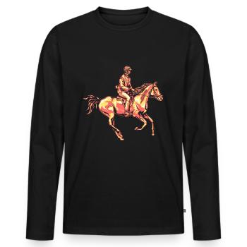 Reiter - Reiten - Pferd - Männer Premium Bio Langarmshirt - Schwarz - Vorne - Nico (187cm)