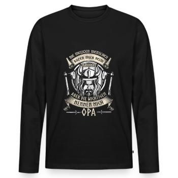 Grand-père Petit-fils Vikings Le plus important m'appelle OPA - T-shirt manches longues Premium bio Homme - noir - Devant - Nico (187cm)