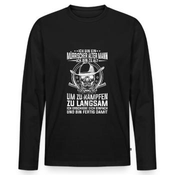 Mürrischer alter Mann mit Waffen Biker Geschenk - Männer Premium Bio Langarmshirt - Schwarz - Vorne - Nico (187cm)
