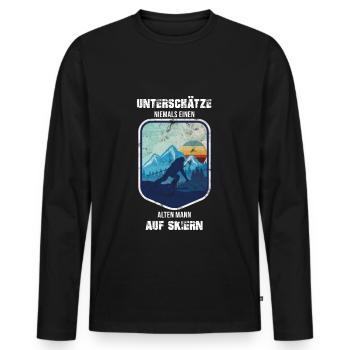 Unterschätze Niemals Einen Alten Mann Auf Skiern - Männer Premium Bio Langarmshirt - Schwarz - Vorne - Nico (187cm)