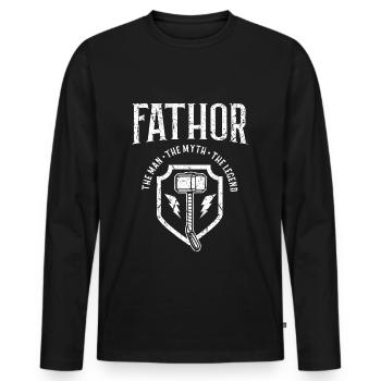 Cadeau de fête des pères Fathor - T-shirt manches longues Premium bio Homme - noir - Devant - Nico (187cm)
