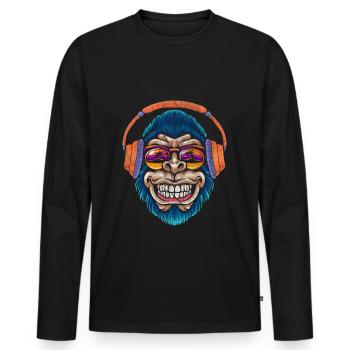 Monkey DJ Affe mit Kopfhörer Sonnenbrille Geschenk - Männer Premium Bio Langarmshirt - Schwarz - Vorne - Nico (187cm)