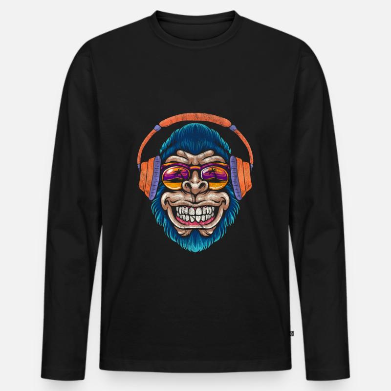 Monkey DJ Affe mit Kopfhörer Sonnenbrille Geschenk - Männer Premium Bio Langarmshirt - Schwarz