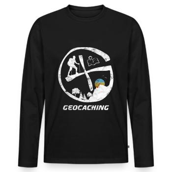 Geocaching GPS Geo Cachen Vintage - Männer Premium Bio Langarmshirt - Schwarz - Vorne - Nico (187cm)
