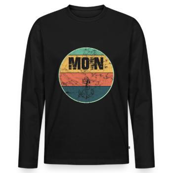 Moin Norddeutsch Anker Vintage Retro Distressed - Männer Premium Bio Langarmshirt - Schwarz - Vorne - Nico (187cm)