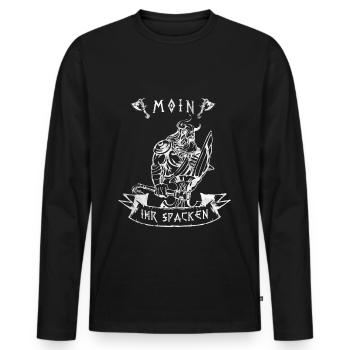 Moin ihr Spacken Vikinger Wikinger Norddeutsche - Männer Premium Bio Langarmshirt - Schwarz - Vorne - Nico (187cm)