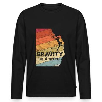 Gravity is a Myth Bouldering Climbing Vintage Gift - Men's Premium Organic Long Sleeve Shirt - black - Front - Nico (187cm)