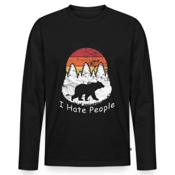 Vintage I hate people - bear camping hiking - T-shirt manches longues Premium bio Homme - noir - Devant - Nico (187cm)