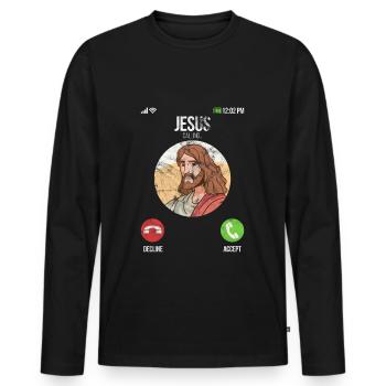 Jésus appelle - Jésus appelle un cadeau drôle - T-shirt manches longues Premium bio Homme - noir - Devant - Nico (187cm)