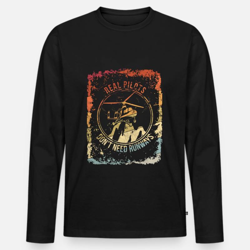 Helikopter Hubschrauber Pilot - Männer Premium Bio Langarmshirt - Schwarz