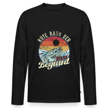 Rute Raus der Spass Beginnt Angler Geschenk - Männer Premium Bio Langarmshirt - Schwarz - Vorne - Nico (187cm)