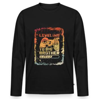 Vintage Leveling up Grand frère Big Brother - T-shirt manches longues Premium bio Homme - noir - Devant - Nico (187cm)