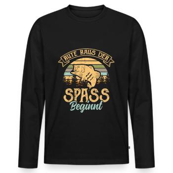Rute Raus der Spass beginnt Angelrute Vintage Retr - Männer Premium Bio Langarmshirt - Schwarz - Vorne - Nico (187cm)