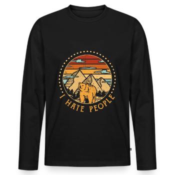 Ours I Hate People Retro Vintage - T-shirt manches longues Premium bio Homme - noir - Devant - Nico (187cm)