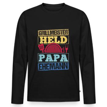 Grillmeister Papa Shirt Lustig Grillen Vater - Männer Premium Bio Langarmshirt - Schwarz - Vorne - Nico (187cm)