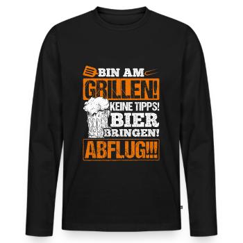 BIN AM GRILLEN KEINE TIPPS! BIER BRINGEN! ABFLUG! - Männer Premium Bio Langarmshirt - Schwarz - Vorne - Nico (187cm)