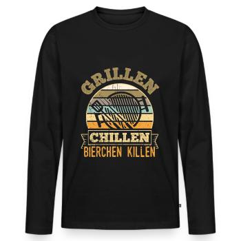 Grillen Chillen Bierchen Killen - Männer Premium Bio Langarmshirt - Schwarz - Vorne - Nico (187cm)
