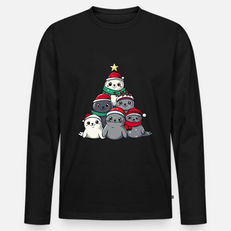 Robbe Weihnachten Christbaum - Männer Premium Bio Langarmshirt - Schwarz