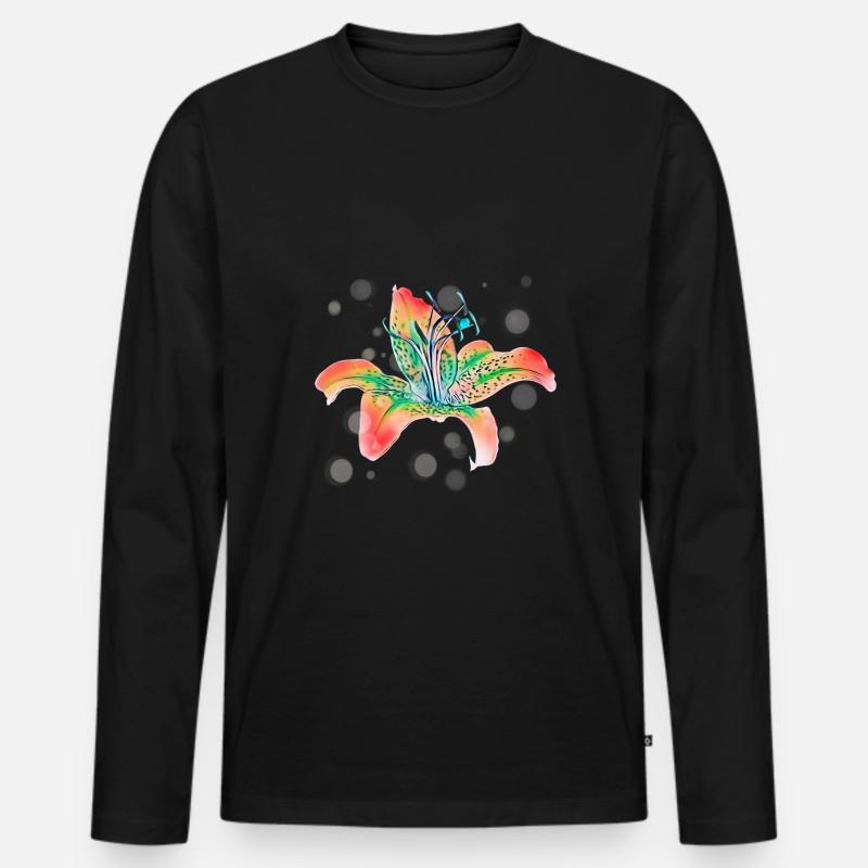 Orchidee - Männer Premium Bio Langarmshirt - Schwarz