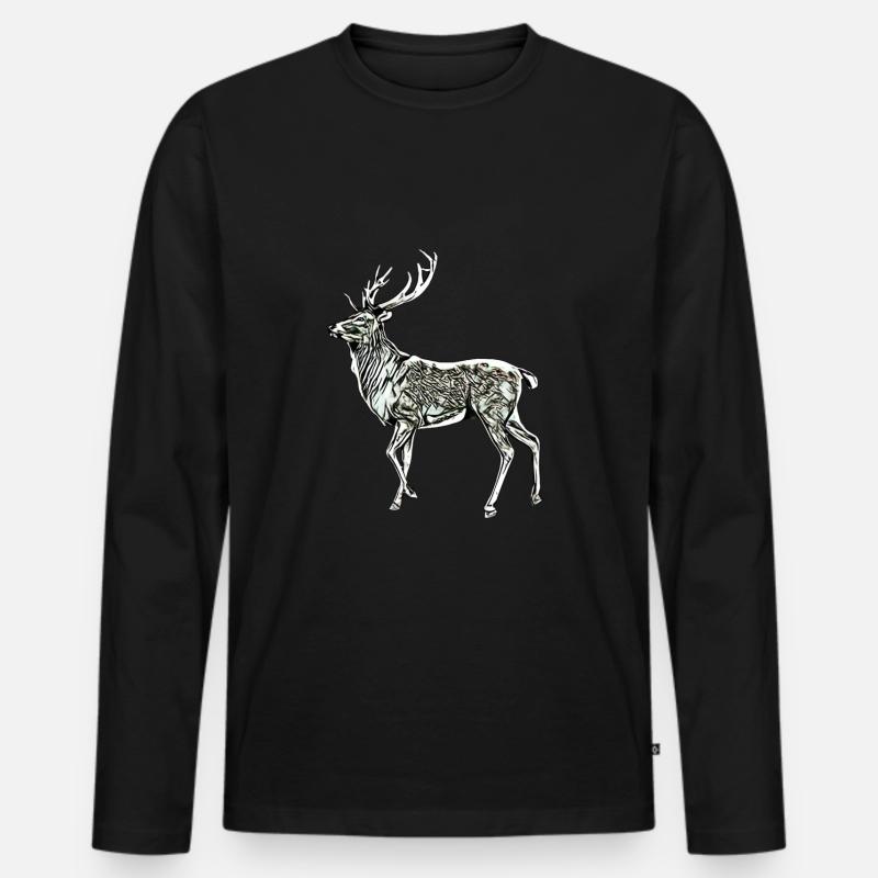 Hirsch - Männer Premium Bio Langarmshirt - Schwarz
