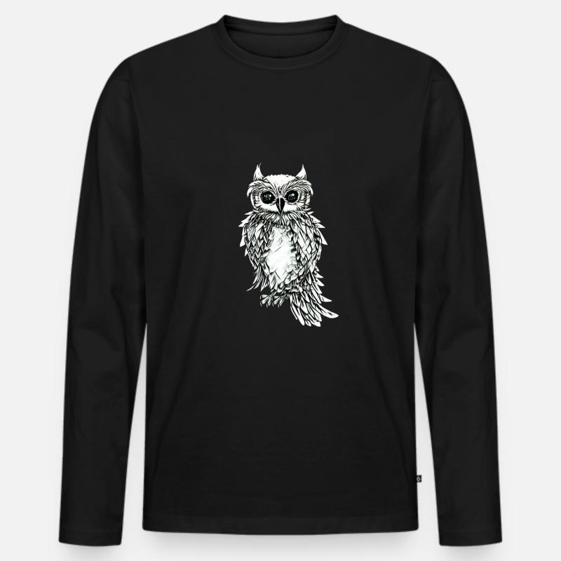 Eule - Männer Premium Bio Langarmshirt - Schwarz