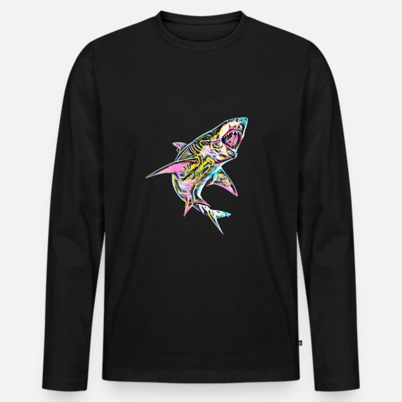 Weißer Hai - Männer Premium Bio Langarmshirt - Schwarz
