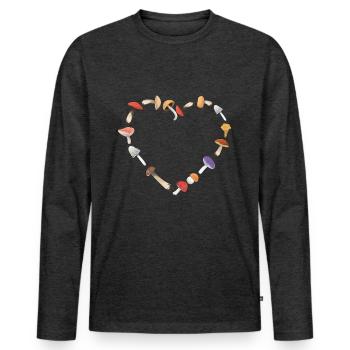 Les cèpes | La girolle | Champignons - T-shirt manches longues Premium bio Homme - anthracite chiné - Devant - Nico (187cm)