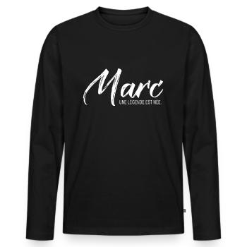 Marc une légende Cadeau T shirt Marc - T-shirt manches longues Premium bio Homme - noir - Devant - Nico (187cm)