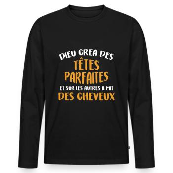 Dieu créa des têtes parfaites et sur les autres - T-shirt manches longues Premium bio Homme - noir - Devant - Nico (187cm)