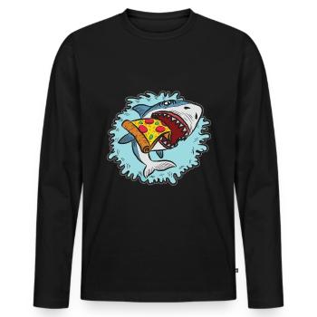 Shark Love Pizza Enthusiast Design artistique - T-shirt manches longues Premium bio Homme - noir - Devant - Nico (187cm)