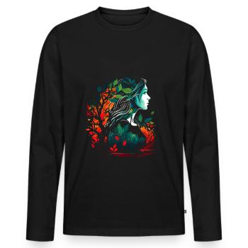 Frau als feenhafter Waldgeist Aquarell Airbrush - Männer Premium Bio Langarmshirt - Schwarz - Vorne - Nico (187cm)