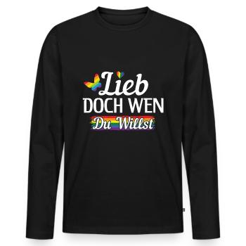 Lieb doch wen du willst LGBT Gay Pride LGBTQ CSD - Männer Premium Bio Langarmshirt - Schwarz - Vorne - Nico (187cm)