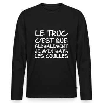 Je M'en Bats Les Couilles - T-shirt manches longues Premium bio Homme - noir - Devant - Nico (187cm)