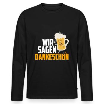 Dankeschön, Comic, Bier, Spruch, Cartoon, Lustig - Männer Premium Bio Langarmshirt - Schwarz - Vorne - Nico (187cm)