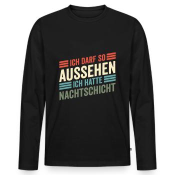 Nachtschicht, Schichtdienst, Nachtdienst, Funshirt - Männer Premium Bio Langarmshirt - Schwarz - Vorne - Nico (187cm)
