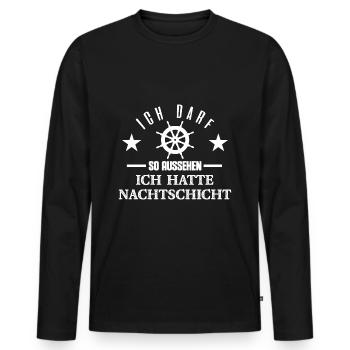 Nachtschicht, Schichtdienst, Nachtdienst, Funshirt - Männer Premium Bio Langarmshirt - Schwarz - Vorne - Nico (187cm)
