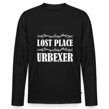 Lost Place Urbexer Urbex Cadeau - Mannen Premium Bio shirt met lange mouwen - zwart - Voor - Nico (187cm)