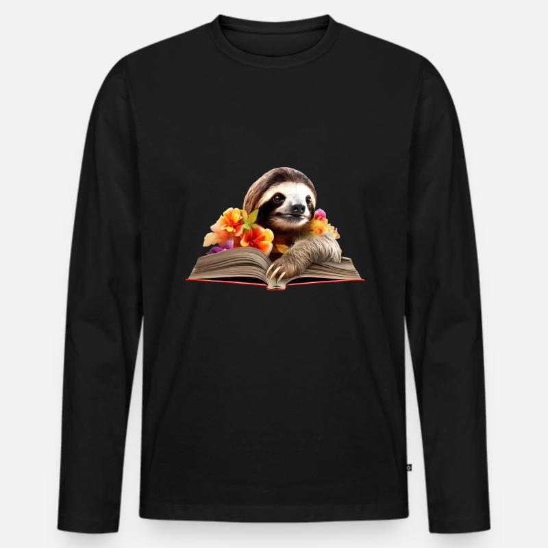 Faultier Lesen Buch - Männer Premium Bio Langarmshirt - Schwarz