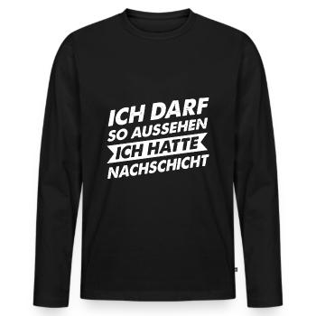 Nachtschicht, Schichtdienst, Nachtdienst, Funshirt - Männer Premium Bio Langarmshirt - Schwarz - Vorne - Nico (187cm)