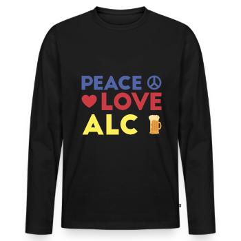 Peace Love Alcohol Geschenk - Männer Premium Bio Langarmshirt - Schwarz - Vorne - Nico (187cm)
