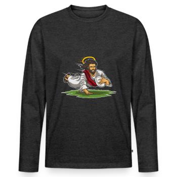 Rugby Jesus Rugbyspieler Jesus Macht Touchdown - T-shirt manches longues Premium bio Homme - anthracite chiné - Devant - Nico (187cm)