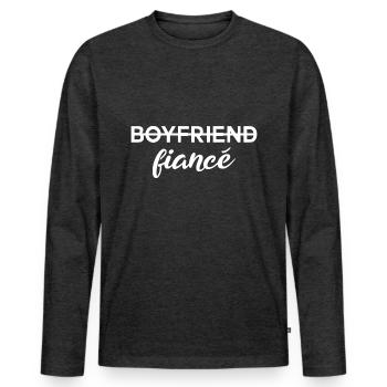Fiançailles de petit ami - T-shirt manches longues Premium bio Homme - anthracite chiné - Devant - Nico (187cm)