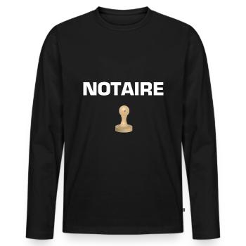 notary - humor - stamp - Men's Premium Organic Long Sleeve Shirt - black - Front - Nico (187cm)