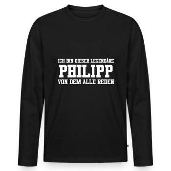 Philipp Name Design - Männer Premium Bio Langarmshirt - Schwarz - Vorne - Nico (187cm)