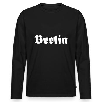 Berlin - Men's Premium Organic Long Sleeve Shirt - black - Front - Nico (187cm)