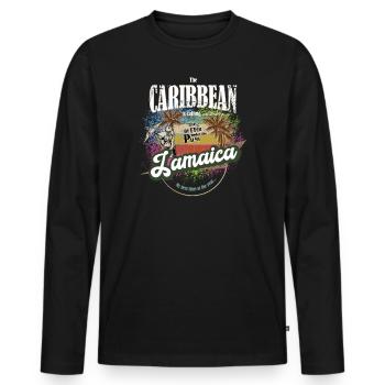 Jamaika - Die Karibik ruft - colorful - farbenfroh - Männer Premium Bio Langarmshirt - Schwarz - Vorne - Nico (187cm)