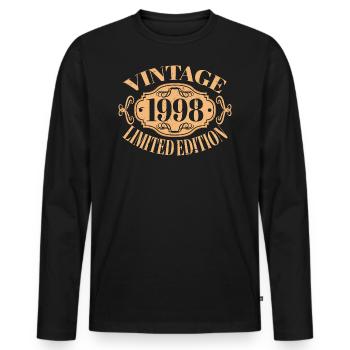 Vintage 1998 - 24 Years Old, 24th Birthday Gift - Men's Premium Organic Long Sleeve Shirt - black - Front - Nico (187cm)
