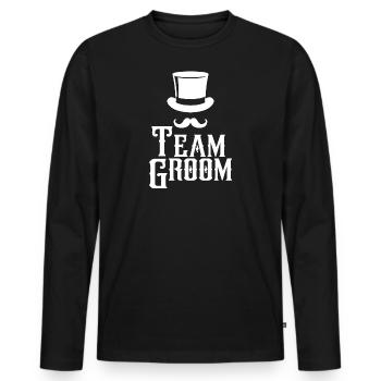 Team Groom Top Hat & Schnurrbart Herren Junggesellenabschied - Männer Premium Bio Langarmshirt - Schwarz - Vorne - Nico (187cm)